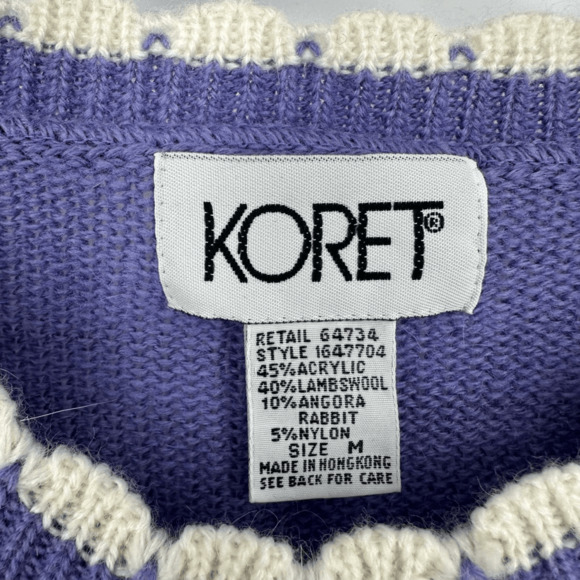 Vintage Wool Angora Embroidered Sweater M Purple Fairy Cottage Scalloped Neck - Picture 2 of 14